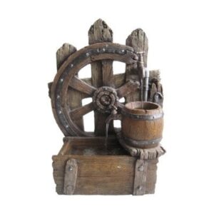 beckett corporation wagon wheel fountain with pump, brown