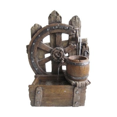 Beckett Corporation Wagon Wheel Fountain with Pump, Brown