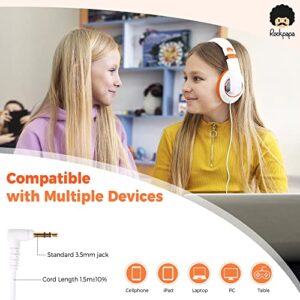 rockpapa Comfort Kids Headphones for School, Lightweight Childrens Boys Girls Teens Over-Ear Headphones Wired 3.5mm for CD DVD Player Tablet Phone Travel White/Orange