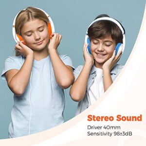 rockpapa Comfort Kids Headphones for School, Lightweight Childrens Boys Girls Teens Over-Ear Headphones Wired 3.5mm for CD DVD Player Tablet Phone Travel White/Orange