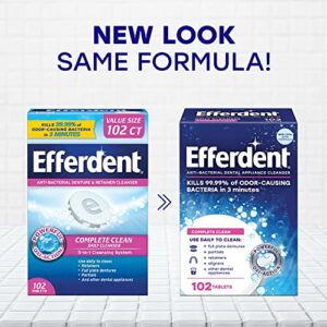 Efferdent Retainer Cleaning Tablets, Denture Cleanser Tablets for Dental Appliances, Complete Clean, 102 Tablets