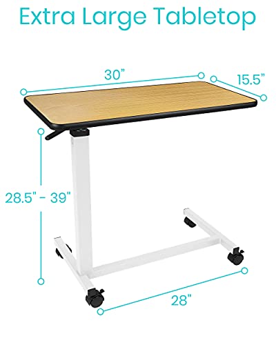 Vive Overbed Table (XL) - Hospital Bed Table - Swivel Wheel Rolling Tray - Adjustable Over Bedside Home Desk - Laptop, Reading, Eating Breakfast Cart Stand - Bedridden, Elderly (Brown)