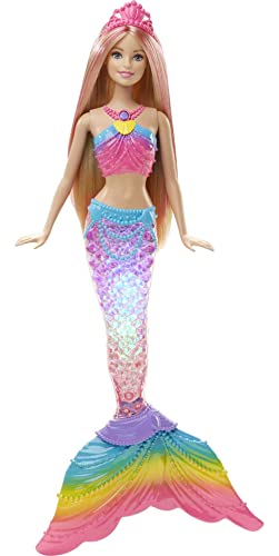 Barbie Dreamtopia Doll, Rainbow Lights Mermaid with Glimmering Light-Up Rainbow Tail, Headband and Blonde Hair