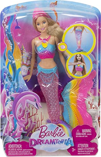 Barbie Dreamtopia Doll, Rainbow Lights Mermaid with Glimmering Light-Up Rainbow Tail, Headband and Blonde Hair