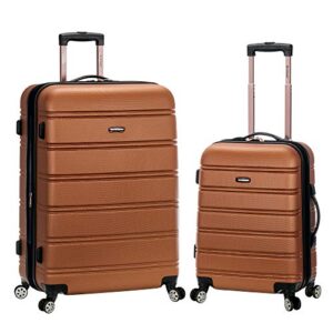 rockland melbourne hardside expandable spinner wheel luggage, brown, 2-piece set (20/28)