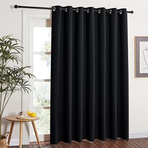 nicetown blackout sliding glass door curtain for living room extra wide, grommet thermal insulated light blocking curtain drape for patio/french door, w100 x l84, 1 panel, black