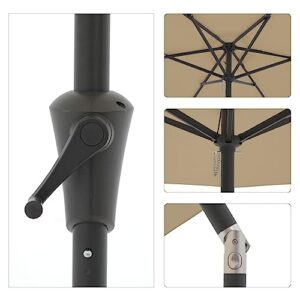 COBANA 9’ Patio Umbrella, Outdoor Table Market Umbrella with Push Button Tilt and Crank, 6 Steel Ribs, Beige