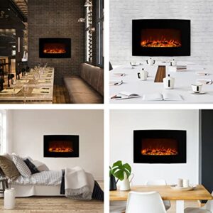 Northwest Wall-Mounted Electric Fireplace – 10-Color LED Flames with Remote, Adjustable Brightness and Heat, 36", Black