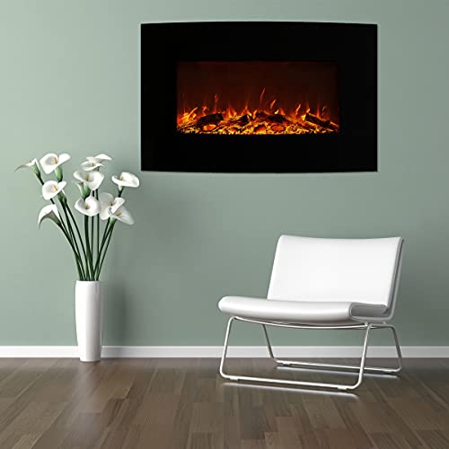 Northwest Wall-Mounted Electric Fireplace – 10-Color LED Flames with Remote, Adjustable Brightness and Heat, 36", Black