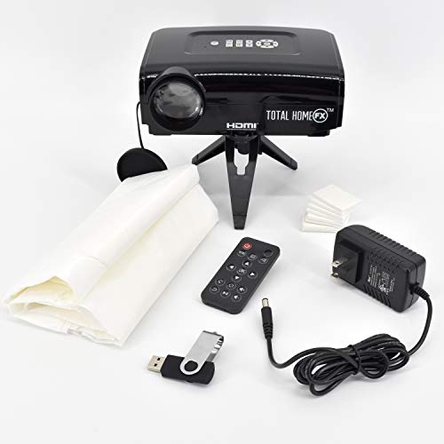 Total HomeFX 800 Series Projector Kit with Pre-Loaded Seasonal and Holiday Videos, Remote Control, Tripod, Projection Screen, and HDMI Capable (75050)