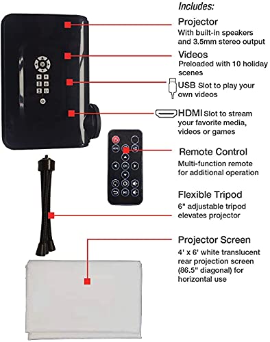 Total HomeFX 800 Series Projector Kit with Pre-Loaded Seasonal and Holiday Videos, Remote Control, Tripod, Projection Screen, and HDMI Capable (75050)