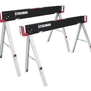 Steelman Work Table Folding Sawhorses, Set of Two, Durable Steel Construction, Folding Legs, 2x4 Table Support Arms, 2,200 lb. Combined Loading Capacity