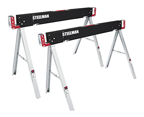 Steelman Work Table Folding Sawhorses, Set of Two, Durable Steel Construction, Folding Legs, 2x4 Table Support Arms, 2,200 lb. Combined Loading Capacity