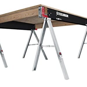 Steelman Work Table Folding Sawhorses, Set of Two, Durable Steel Construction, Folding Legs, 2x4 Table Support Arms, 2,200 lb. Combined Loading Capacity