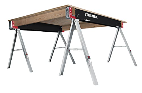 Steelman Work Table Folding Sawhorses, Set of Two, Durable Steel Construction, Folding Legs, 2x4 Table Support Arms, 2,200 lb. Combined Loading Capacity