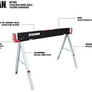 Steelman Work Table Folding Sawhorses, Set of Two, Durable Steel Construction, Folding Legs, 2x4 Table Support Arms, 2,200 lb. Combined Loading Capacity