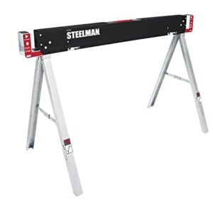 Steelman Work Table Folding Sawhorses, Set of Two, Durable Steel Construction, Folding Legs, 2x4 Table Support Arms, 2,200 lb. Combined Loading Capacity