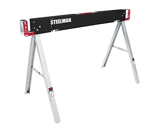 Steelman Work Table Folding Sawhorses, Set of Two, Durable Steel Construction, Folding Legs, 2x4 Table Support Arms, 2,200 lb. Combined Loading Capacity