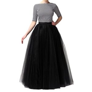 wdpl women's long tutu tulle skirt a line floor length skirts (black, medium)