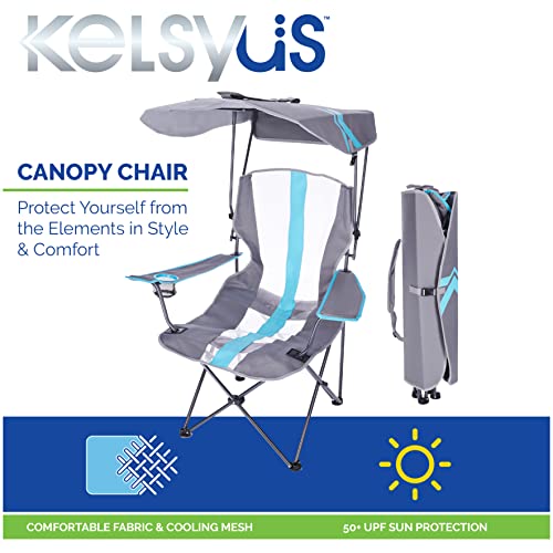 Kelsyus Original Foldable Canopy Chair for Camping, Tailgates, and Outdoor Events, Grey/Light Blue