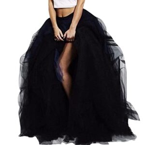 wdpl women's long tulle split side evening party skirts xxx-large black