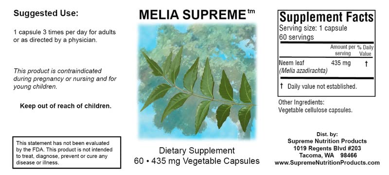 Supreme Nutrition Melia Supreme, 60 Pure Powdered Neem Leaf Vegetarian Capsules