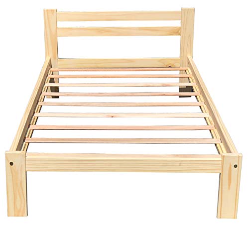 Amazonas Twin-XL Bed Solid Pine Wooden Single Bed Unfinished with Hardwood Slats Support Suitable for Boys Girls Kids Bedroom Wooden Bed Frame Single Bed Ready to Finish