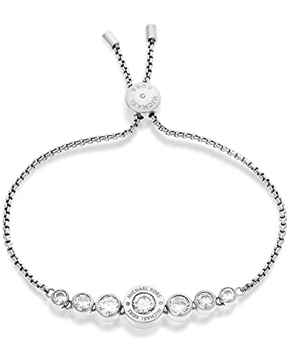 Michael Kors Logo Silver-Tone and Jet Set Crystal Slider Bangle Bracelet