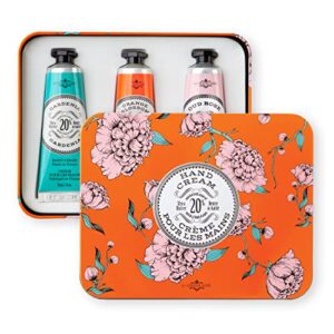 la chatelaine hand cream trio tin gift set | ready-to-gift tin | natural | made in france with 20% organic shea butter | nourishing and moisturizing (gardenia, orange blossom, oud rose) 3 x 1 fl. oz