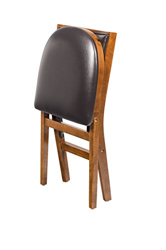 Meco STAKMORE Retro Upholstered Back Folding Chair Fruitwood Finish, Set of 2