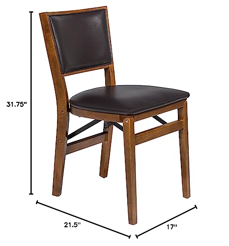 Meco STAKMORE Retro Upholstered Back Folding Chair Fruitwood Finish, Set of 2