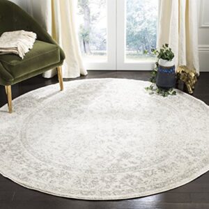 safavieh adirondack collection area rug - 4' round, ivory & silver, oriental distressed design, non-shedding & easy care, ideal for high traffic areas in living room, bedroom (adr109c), 1.0" thickness
