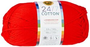 lion brand yarn (1 skein) 24/7 cotton® yarn, red