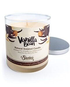 vanilla bean scented natural soy candle, essential fragrance oils, 100% soy, phthalate & paraben free, clean burning, 9 oz.