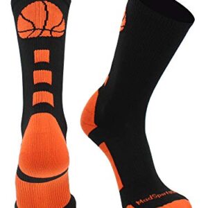 MadSportsStuff Basketball Logo Athletic Crew Socks, Medium - Black/Orange