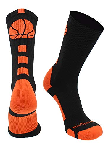 MadSportsStuff Basketball Logo Athletic Crew Socks, Medium - Black/Orange