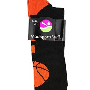 MadSportsStuff Basketball Logo Athletic Crew Socks, Medium - Black/Orange