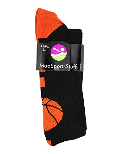 MadSportsStuff Basketball Logo Athletic Crew Socks, Medium - Black/Orange