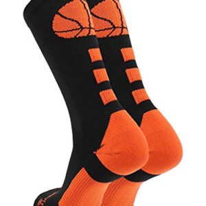 MadSportsStuff Basketball Logo Athletic Crew Socks, Medium - Black/Orange