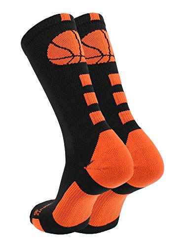 MadSportsStuff Basketball Logo Athletic Crew Socks, Medium - Black/Orange