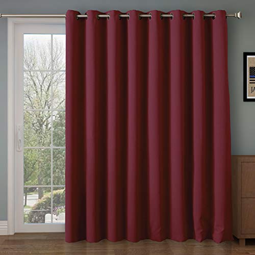 RHF Wide Thermal Blackout Patio Door Curtain Panel, Sliding Door Insulated Curtains,Thermal Curtains,Grommet Curtains, Extra Wide Curtains, Curtains for Sliding Glass Door:100W by 84L Inches- Burgundy