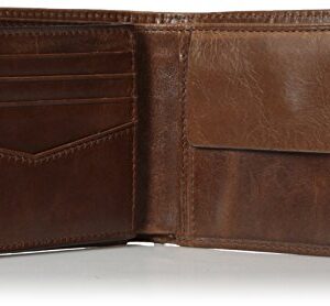 Fossil Men's Ryan Leather RFID-Blocking Bifold with Coin Pocket Wallet, Dark Brown, (Model: ML3736201)