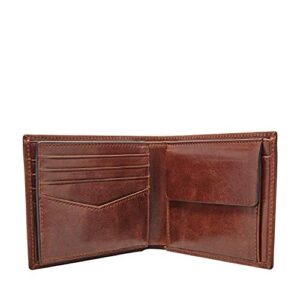 Fossil Men's Ryan Leather RFID-Blocking Bifold with Coin Pocket Wallet, Dark Brown, (Model: ML3736201)