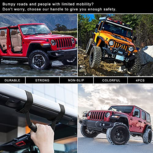 4 x Roll Bar Grab Handles Grip Handle for Jeep Wrangler YJ TJ JK JKU JL JLU Sports Sahara Freedom Rubicon X & Unlimited 1955-2021 2022 (Black)