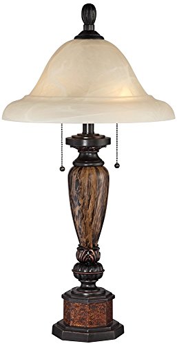 kathy ireland Sonnett Traditional Vintage Table Lamp 28" Tall Warm Bronze Faux Marble Alabaster Glass Mushroom Shade for Living Room Bedroom House Bedside Nightstand Home Office Family