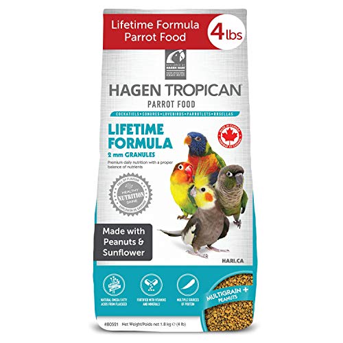 Hari Tropican Bird Food, Hagen Large Parrot Food with Peanuts & Sunflower Seeds, Cockatiels Granules, Lifetime Formula, 4 lb Bag