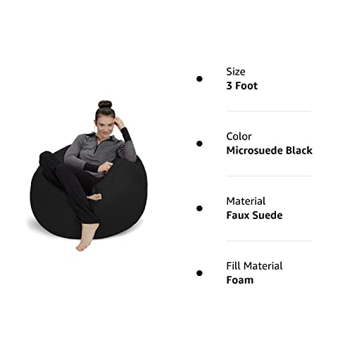 Sofa Sack - Plush, Ultra Soft Bean Bag Chair with Microsuede Cover - Stuffed Memory Foam Filled Furniture and Accessories for Dorm Room - Black 3'
