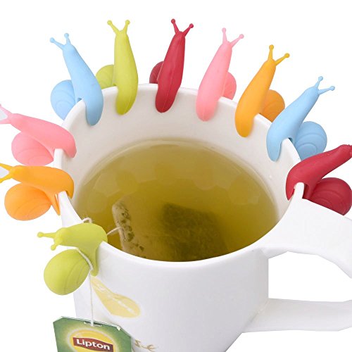 NaSh-Design 10 Pieces Cute Snail Shape Silicone Tea Bag Holder (Candy Colors)