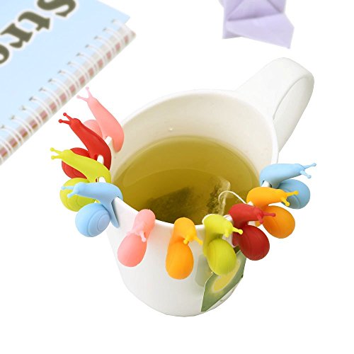 NaSh-Design 10 Pieces Cute Snail Shape Silicone Tea Bag Holder (Candy Colors)