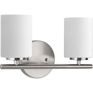 Replay Collection 2-Light Etched White Glass Modern Bath Vanity Light Brushed Nickel